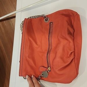 LOFT Coral-Orange Chain Shoulder Clutch